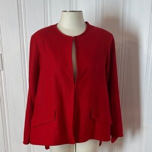 🔴 Statement Red Wool Blazer / Cape-Style Jacket - Size Large (estimated)